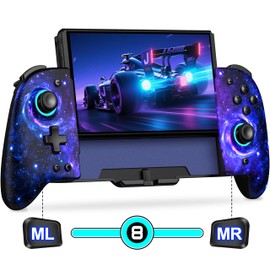 Gammeefy Switch Controllers, Hall Effect Joystick Switch Joypad forSwitch/OLED, Full-Size Grip Wireless Switch Pro Controller with 9 Color Lights. Ideal for Those Who Prefer Handheld Mode