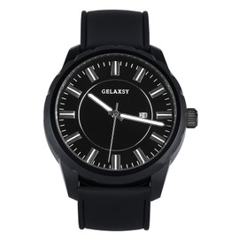 GELAXSY Mens Watches 48mm Quartz Watches with Analogue Display Date Window and Rubber Strap Wrist Watches for Men Water Resistant Watches for Men