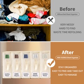 YUOROS Bed Sheet Organizer (Queen or King Size) Foldable Sheet Organizers and Storage for Bed Sheet, Duvet Covers and Pillowcases(6 Pack, Beige)