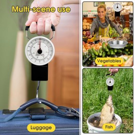 Sonicefit Analog Luggage Scale Up to 35KG/80LB, Portable Mechanical Luggage Weight Scale with Hook and 1M Measuring Tape, Manual Travel Scale Fishing Scale Bag Baggage Suitcase Weighing Tool