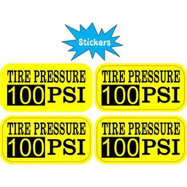 StickerTalk Yellow Tire Pressure 100 PSI Vinyl Stickers, 1 Sheet of 4 Stickers, 2 inches by 1 inch Each