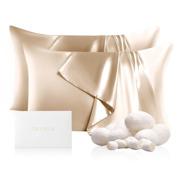 THXSILK Set of 2 100% Mulberry Silk Pillowcases for Hair