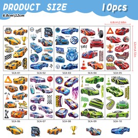 Racing Car Children's Tattoo Set, 10 Sheets Tattoo Children Girls Boys, Skin-Friendly Temporary Children's Tattoos, Racing Cartoon Tattoos, Perfect for Children's Birthday Party Bags (C)