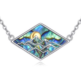 VONALA Mountain Necklace 925 Sterling Silver Abalone Shell Mountain Nature Pendant Necklace Jewelry Gift for Women