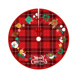 Christmas Tree Skirt 90cm Soft Xmas Tree Decoration Mat Double Layers Tree Skirts Base Cover Christmas Tree Carpet with Santa Claus Snowman Pattern for Christmas Holiday Tree