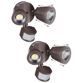 LEONLITE LED Security Light Outdoor Motion Sensor, Motion Flood Light for Outside, 30°-80° Beam Angle Adjustable, Dual-Head Security Light, Wet Location, ETL Listed, 5000K Daylight, Bronze Pack of 2