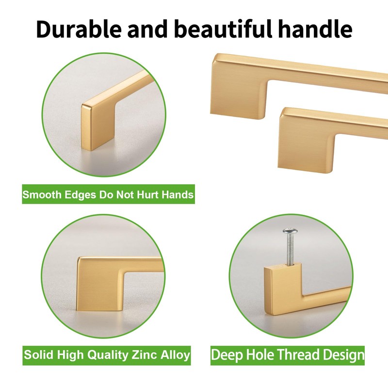 TUNNY 5 Pack Classic Cabinet Handles-8.81"/224mm Screw Spacing Brushed Gold