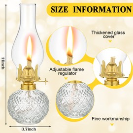 Riakrum 4 Pieces Large Chamber Oil Lamp for Indoor Use, Glass Kerosene Oil Lamp Lantern Vintage Hurricane Wick Light Classic Chamber Fuel Light Lantern for Home Tabletop Decor Emergency Lighting