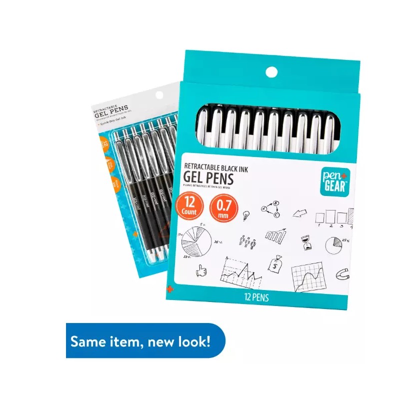 Pen+Gear Retractable Gel Ink Pens, Medium point, 0.7mm, Black Ink,