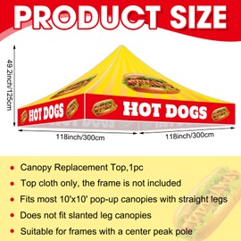 Oudain 10x10 FT Hot Dogs Themed Canopy Replacement Top Only Heavy Duty Silver Coated Fabric Pop up Canopy Cover for Outdoor Food Vendors Commercial Catering Event Advertising