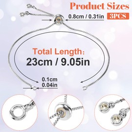 Joez Wonderful 3pcs Adjustable Slider Bracelet for Jewelry Making, Silver Plated Charm Bracelet Extender Chains with Rhinestones Ends for Women DIY Bracelet Jewelry Craft Supplies