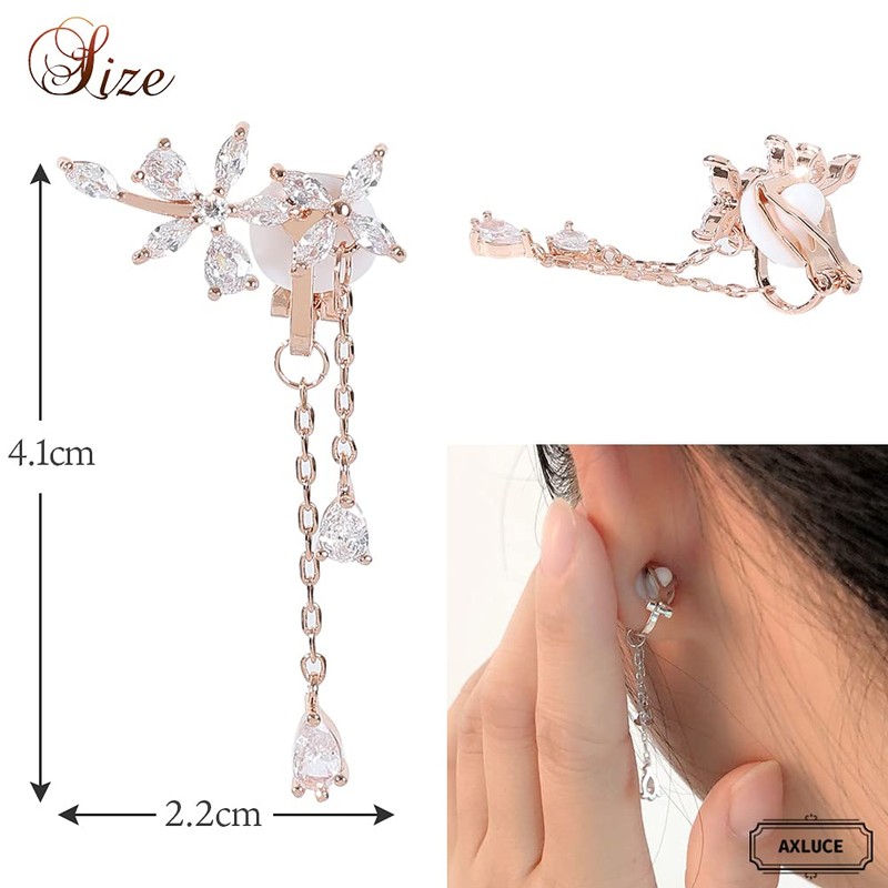 AXLUCE Women's Earrings, Cubic Zirconia, Fake Earrings, Pierced Style, Non-Hole
