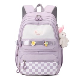 Amythe Schulrucksack Mädchen Rucksack Schule Teenager mit Niedlichem Anhänger, Leichter Wasserdicht Daypack, 29 Liter Modisch Schultasche Mädchen für Schule oder Reisen - Lila