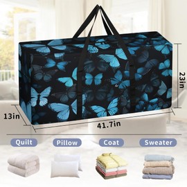 Packing Bags for Moving, Extra Large Moving Bags Heavy Duty, 205L Storage Bag with Zipper, Storage Totes Movings Supplies, Duffle Bag Waterproof Storage Containers for Organizing (Blue Butterfly)