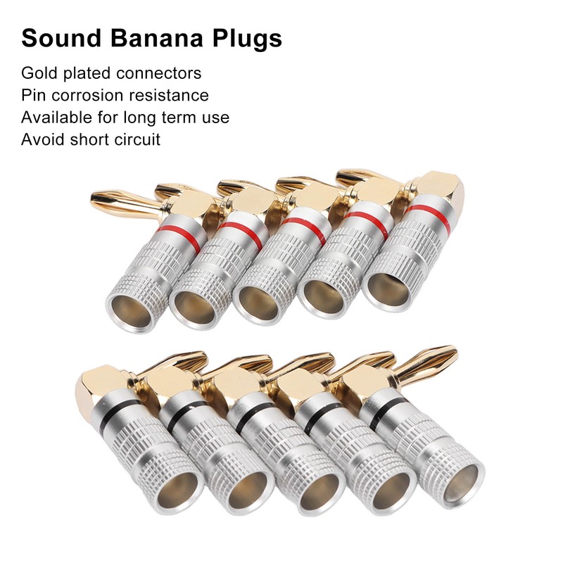 10 Pcs Banana Plugs 24K Copper Gold Plated Aluminum Case