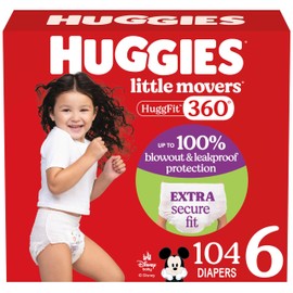 Huggies Size 6 Baby Diapers, Little Movers HuggFit 360° Baby Diapers with 360° Waistband, Size 6 (35+ lbs), 104 Count, Packaging May Vary