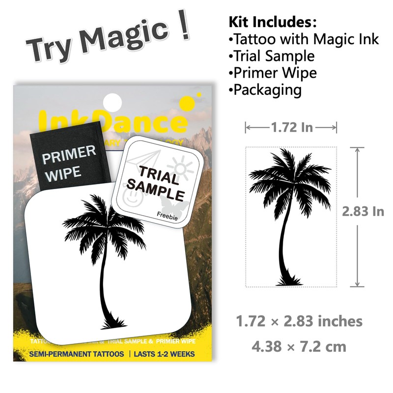 Semi-Permanent Tattoo, Tropical Palm, Long Lasting Temporary Tattoos, Waterproof Plant-Based