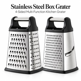 4-Sided Stainless Steel Box Grater for Vegetable Prep – Multi-Surface Grating and Slicing for Everyday Cooking