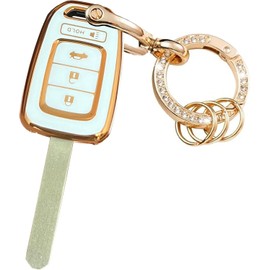 TAPAYICA for Honda Key Fob Cover Gold Keychain TPU Key Fob Shell Fit for Honda Accord Civic CR-V HR-V (White-Gold)