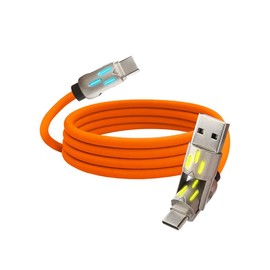 chubbycable GlowCharge Pro - 240W 3-in-1 Car Cable with Dynamic Lights Multi USB C Cable Silicone Fast Charging Cord, 3.94FT, Orange, Type-C to Type-C+USB-A