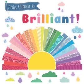 Carson Dellosa Crafty and Cool 69-Piece Motivational Bulletin Board Set, Banner with Inspirational Quote, Sun, Clouds, Grass, and Raindrops Classroom Decor