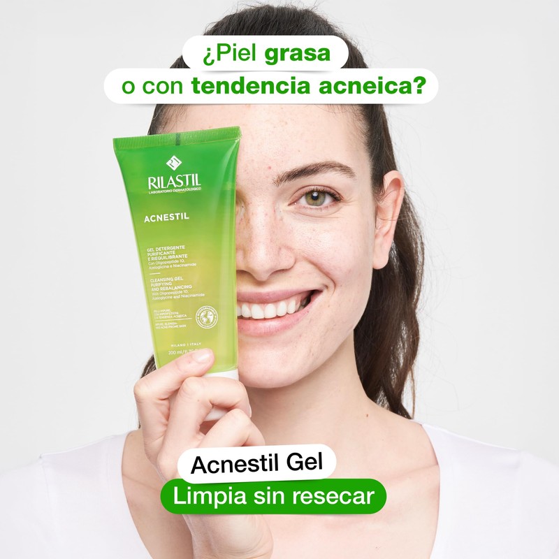Rilastil Acnestil Gel, Reinigungsmittel gegen Unreinheiten und Feuchtigkeit, mit Panthenol,