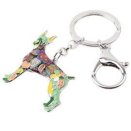 BONSNY Llavero de aleación esmaltada Doberman para mujer, regalo de coche, bolso de mano, joyería, Verde, Mediano