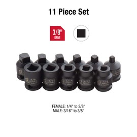 Sunex 3841, 3/8 Inch Drive Pipe Plug Socket Set, 11-Piece, SAE, 7/16" - 5/8", Cr-Mo Steel, Tapered Male Square Drive, Chamfered Female Square Drive, Heavy Duty Storage