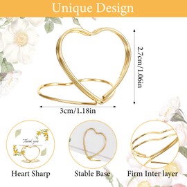 Shimmeroo 16Pcs Heart-Shaped Picture Holders for Tables,Gold Place Card Holders,Table Number Holder Mini Photo Holder for Centerpiece Party Wedding