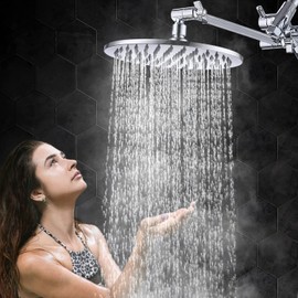 G-Promise All Metal Dual Shower Head Combo, 8 Inch Rainfall Shower Head, Handheld Spray Wand, Smooth 3-Way Diverter, with Adjustable Extension Arm, 71 Inches Long Hose (Polished Chrome)