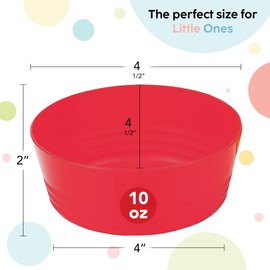PLASKIDY Plastic Toddler Bowls Set of 6 Kids Bowls 10 Oz - Toddlers Cereal Bowls Microwave Dishwasher Safe BPA Free Brightly Colored Children Snack Bowls Great for Cereal, Soup, Snack, Fruit or Salad