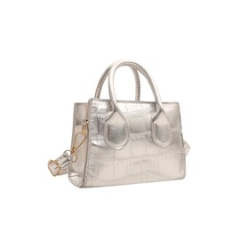 GORGLITTER Women's Small Crossbody Bag Mini Purse Metallic Crocodile Print Double Handle Satchel Shoulder Bag Purse Silver Pure One-Size