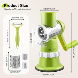 Strixorn Stainless Steel Vegetable Slicer with Mandolin, Cheese Grater and 3 Interchangeable Blades - Manual Drum Grater for Salad, Nuts, Fruit and Pizza
