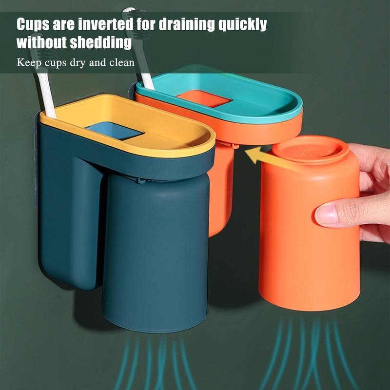 HAIJSEVR 4Pcs Toothbrush Holder Wall Mounted with Cups, Stick-on Toothbrush