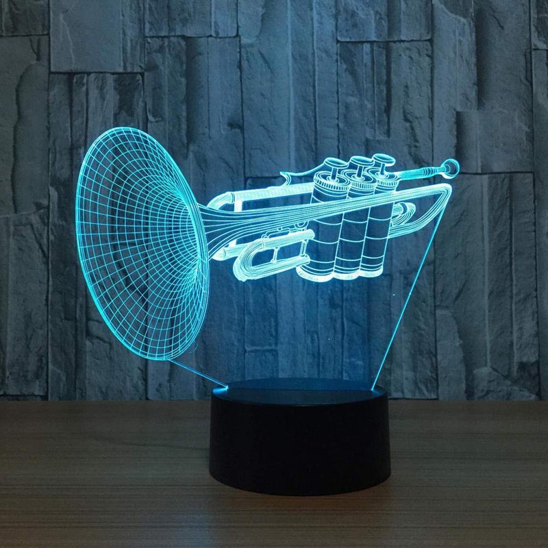 3D Night Light Lamps Trumpet LED Desk Table Lamp Musical