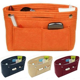 SSPalu Women Handbag Organizer Bag Multi Pockets Felt Travel Bag Insert Liner Purse Organiser Travel Cosmetic Bag (Orange, Onesize)