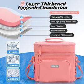 Ruthfot Double-Layer Insulated Cooler Foldable Lunch Box, Leakproof Cooler Bag for Men & Women, Shoulder Strap, Bottle Opener, for Beach, Camping, Car