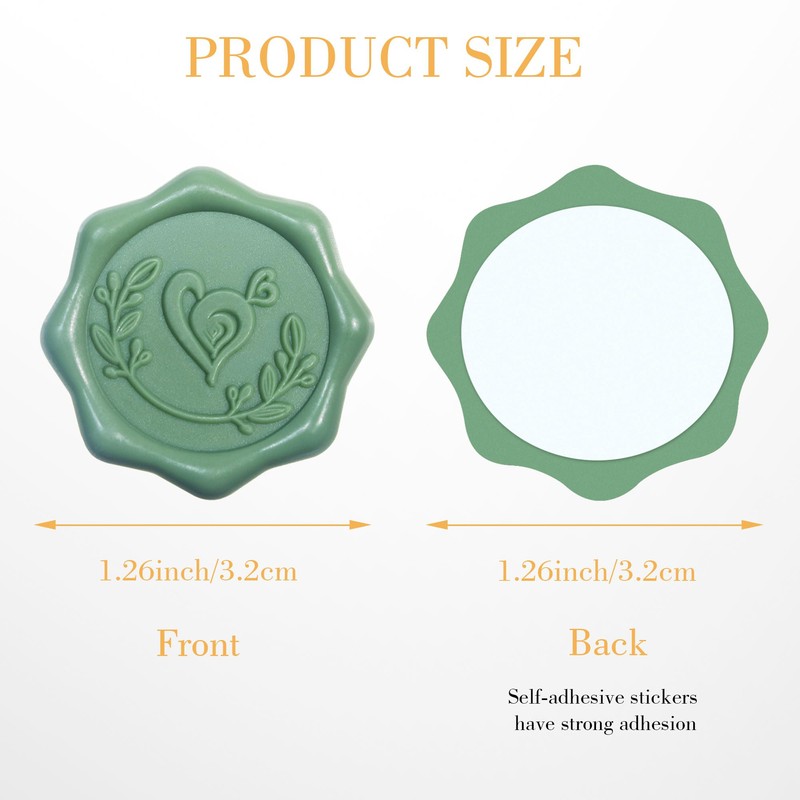 Green Wax Seal Stickers for Envelopes, 50 Pcs Envelope Seal