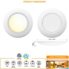 JULLISON 6 Inch LED Low Profile Disk Light with Dust to Dawn Sensor, 120VAC, 15W, 5CCT Color Changing, 1000LM, Non-Dimmable, ETL, Shower Rated Screw in Photocell Ceiling Light, White/1 Pack