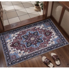 Ciicool Washable Vintage Area Rug, 2x3ft Small Boho Rug, Ultra Soft Rugs for Entryway, Non-Slip Entry Rugs Oriental Low-Pile Indoor Mat Floor Carpet for Entrance Bedroom Kitchen Bathroom Foyer Decor