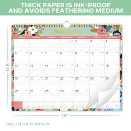 2025 Calendar - 2025 Wall Calendar, Jan. 2025 - Dec. 2025, 12 Monthly Calendar with Thick Paper, 15" x 11.5", Twin-Wire Binding + Hanging Hook + Unruled Blocks with Julian Date - Green