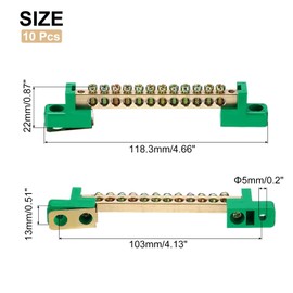 sourcing map 10 Pcs Ground Bus Bar Terminal Grounding Bar Brass 12 Positions Grounding Bars Block for Electric Box, Green