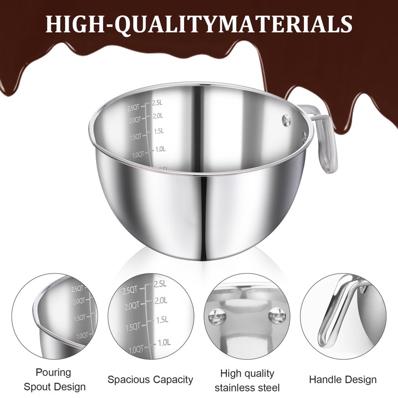 wutfuooo 304 Stainless Steel Double Boiler Set - 2.6QT Melting
