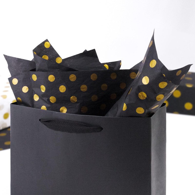 MR FIVE 60 Sheets Black Gold Polka Dot Tissue Paper