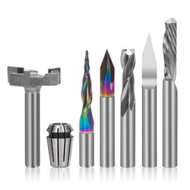 LUNYEE - Kit esencial de brocas CNC de vástago de 1/4 pulgadas incluye boquilla de alta precisión ER11 de 1/4 pulgadas, broca en V, fresas de extremo, broca biselada para carpintería