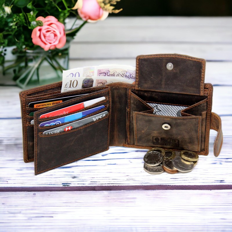 MORUCHA Wallets Men Anti-Theft RFID Blocking Genuine Distressed Hunter Leather
