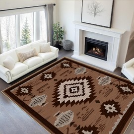 8x10 Area Rug for Living Room Western Rug Aztec Southwestern Rugs Machine Washable Tribal Navajo Southwest Rug Non Slip Printed Low-Pile Indoor Floor Carpet for Dining Room Bedroom Office, Cream