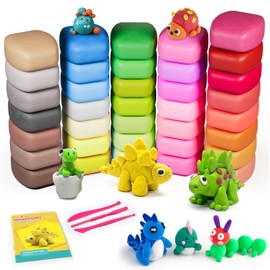 Fairy Maker Modelling Clay Air Drying - 68 Colours Clay Set for Children, DIY Craft Set with 3 Tools, 4 Dinosaur Shapes, 7 Bags, Instructions Book (67)
