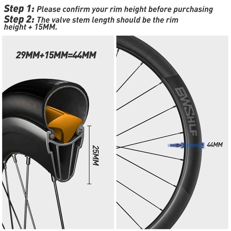 BWSHLF Tubeless Presta Valve Stem 40/44/55/60/65/70/80/100 mm, Super Light Aluminum,