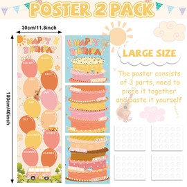 Lonfliness Happy Birthday Poster Chart Groovy Birthday Bulletin Board Decoration Retro Boho Birthdays Classroom Wall Door Decor for Calendar Bulletin Board Nursery Kindergarten Back to School Supplies